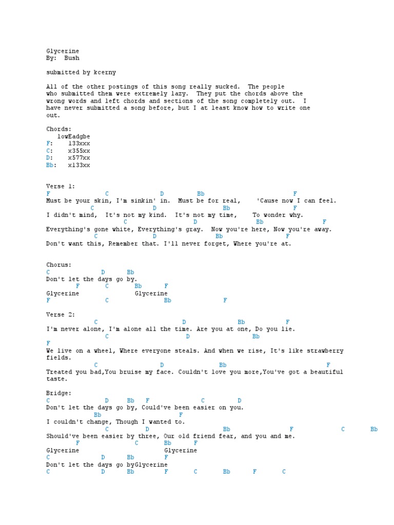 Glycerine Guitar Chords