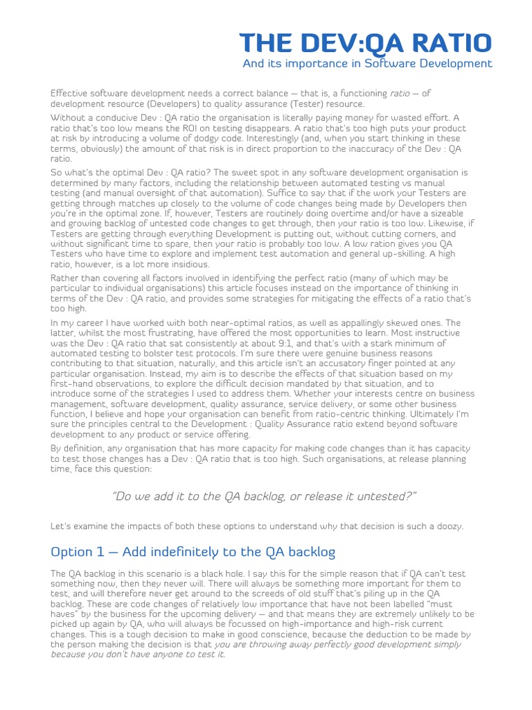 The DevQa Ratio PDF Software Testing Quality Assurance