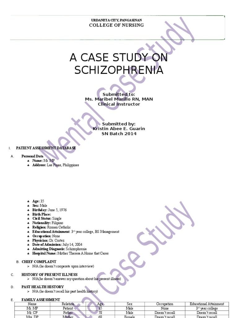Case Study on Schizophrenia in Nursing | PDF | Perception | Behavioural ...