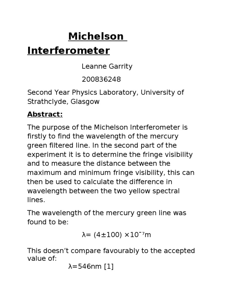 Michelson Interferometer Experiment Results | PDF