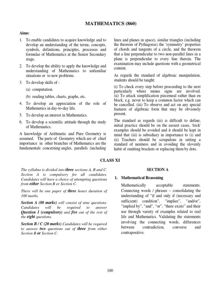 ISC Mathematics Syllabus | PDF