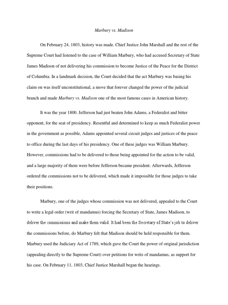 ≡Essays on Marbury v Madison. Free Examples of Research Paper Topics, Titles GradesFixer