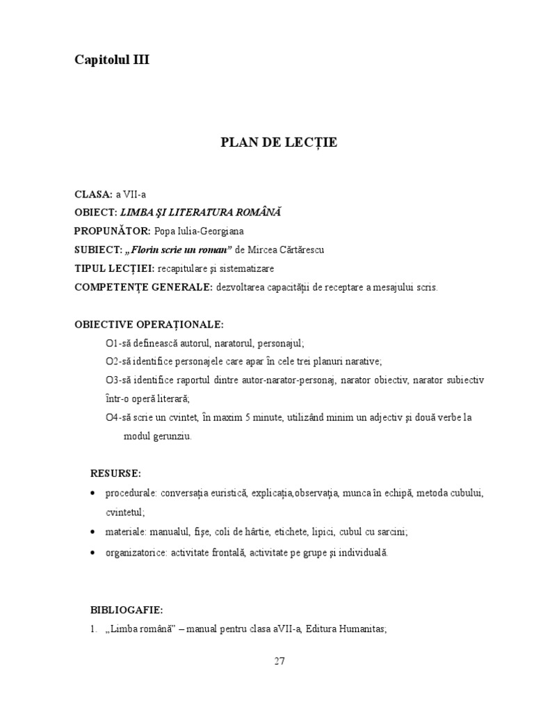 Plan de Lectie Licenta I | PDF