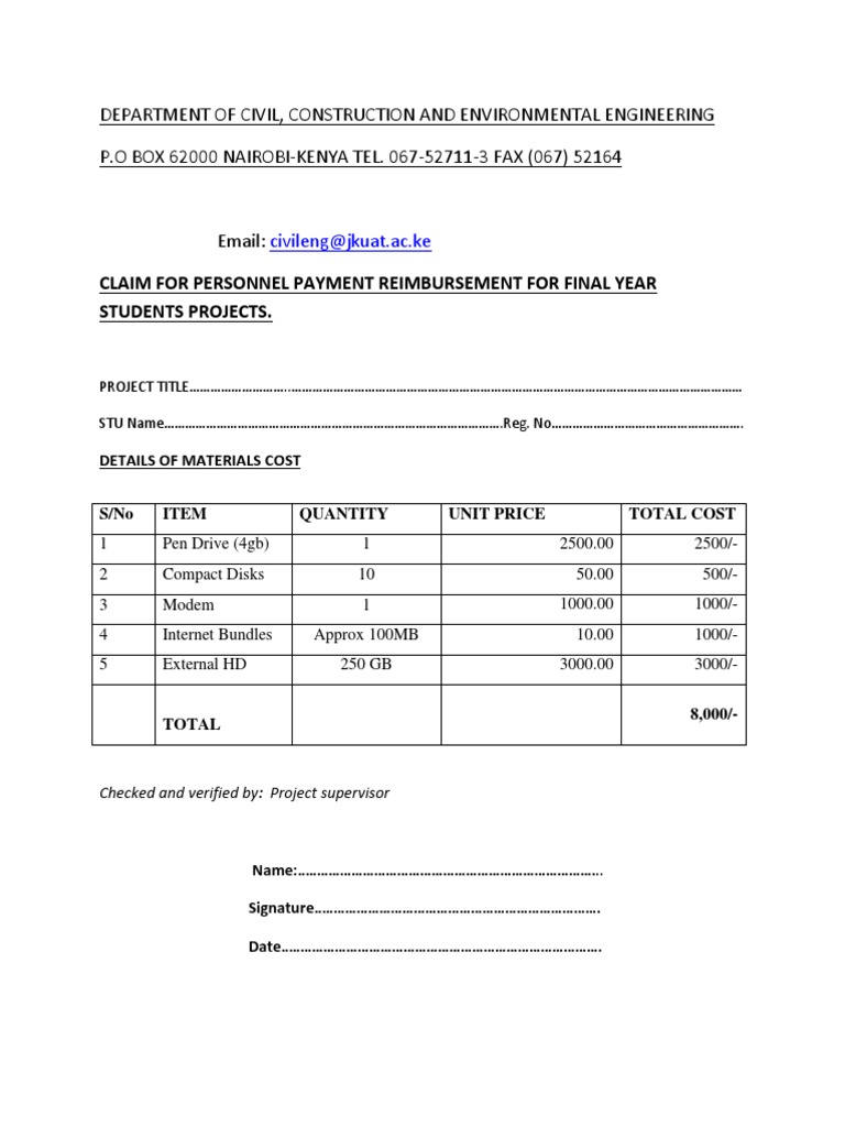 Final Year Project Reimbursement | PDF