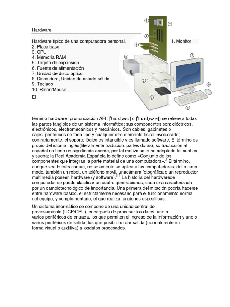 Componentes Esenciales del Hardware PC | PDF | Periférico | Hardware de ...
