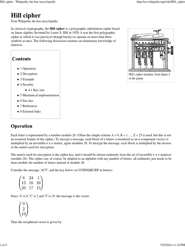 Hill Cipher - Wikipedia, The Free Encyclopedia | Cryptography | Secure ...