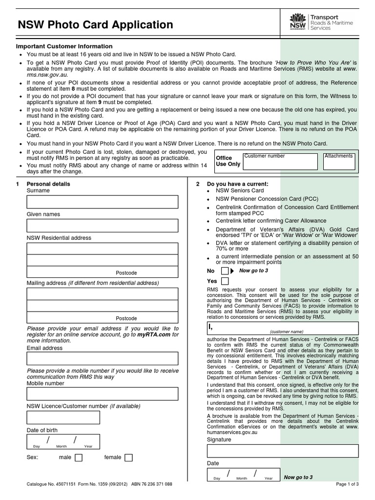 NSW Photo Card Application PDF Identity Document Driver's License