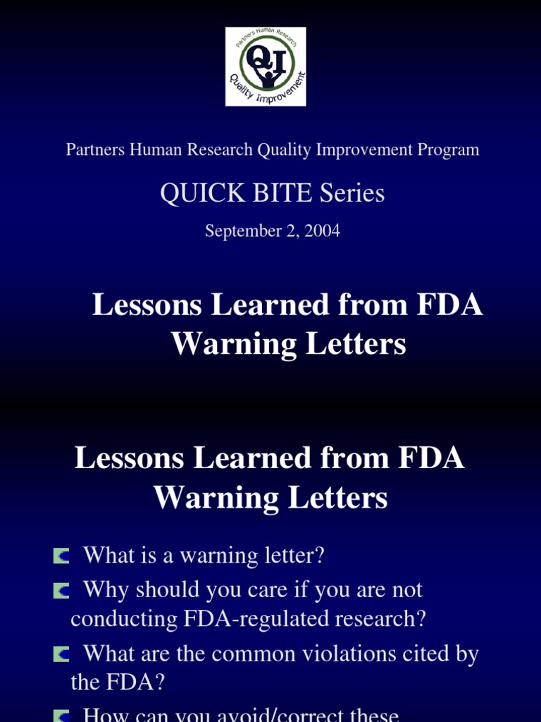 FDA Warning Letters | Institutional Review Board | Food And Drug ...