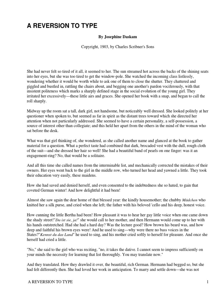A Reversion To Type by Bacon, Josephine Dodge Daskam, 1876-1961 | PDF ...