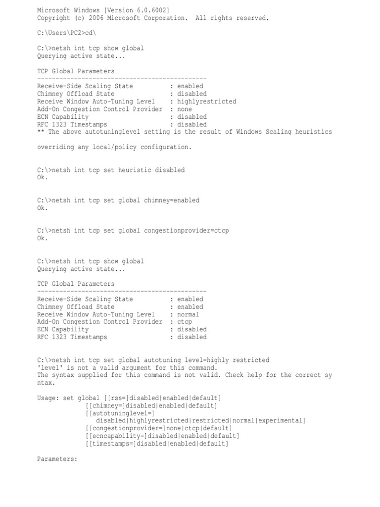 NetshPC2 New | PDF | Network Congestion | Transmission Control Protocol