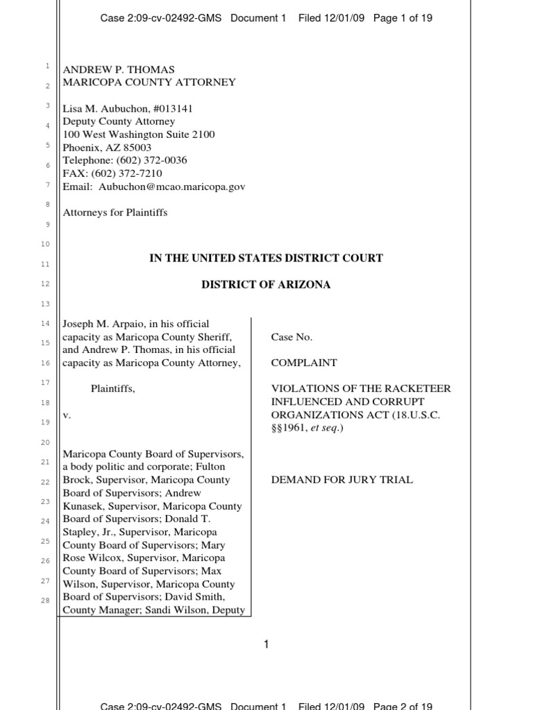 Maricopa County RICO Complaint | PDF | Joe Arpaio | Prosecutor