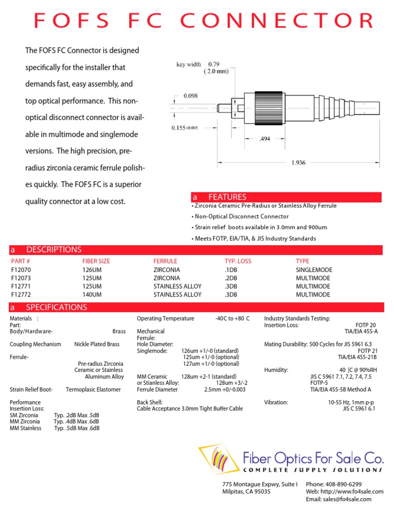 FOFS FC Connector Specifications | PDF | Electrical Connector ...