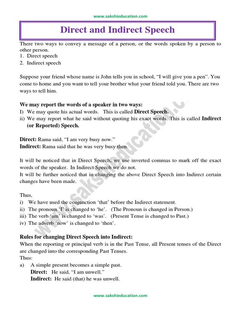 Direct Indirect Speech | PDF | Verb | Semantic Units