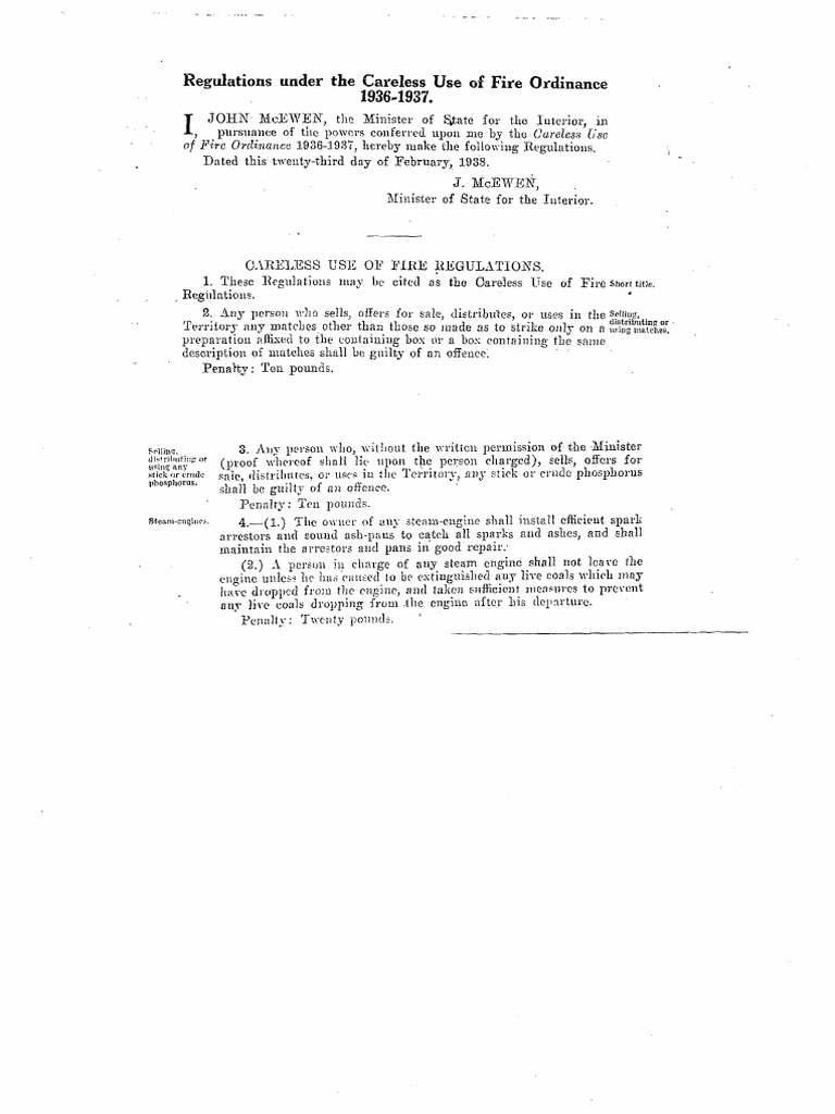Regulations Under The Careless Use of Fire Ordinance 1936-1937 | PDF