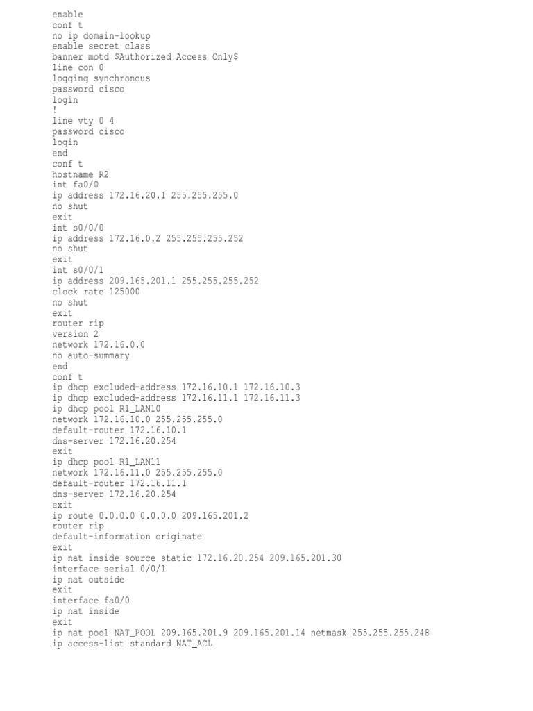 NAT Configuration for Cisco Router | PDF | Computers