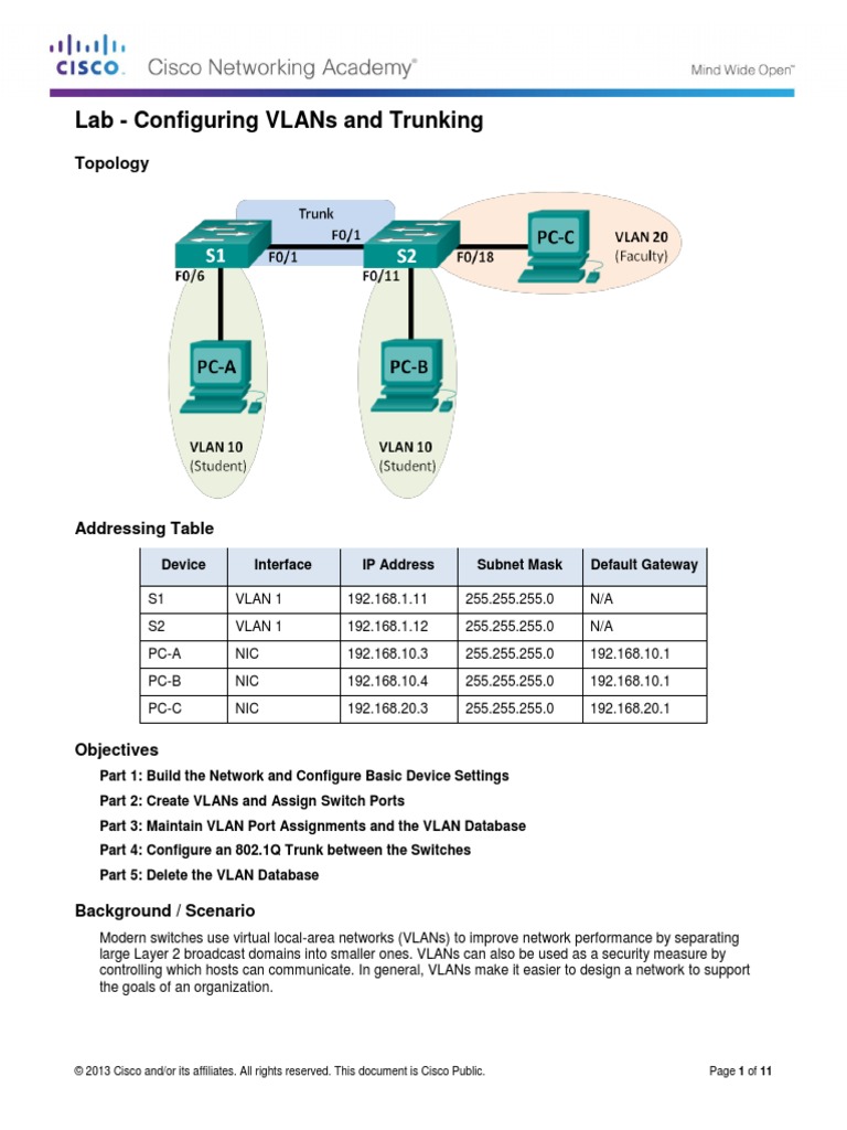 3 - Lab - Configuring VLANs and Trunking | PDF | Network Switch ...