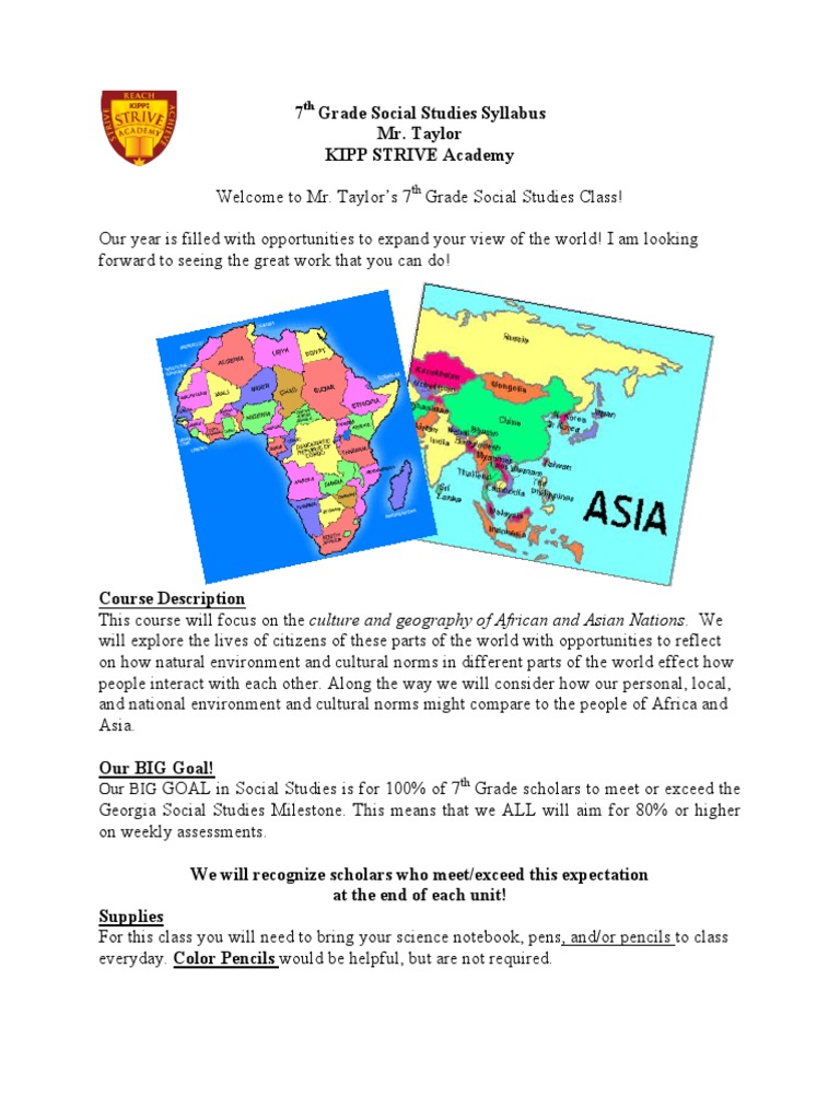 7th Grade Social Studies Syllabus PDF Homework Norm (Social)