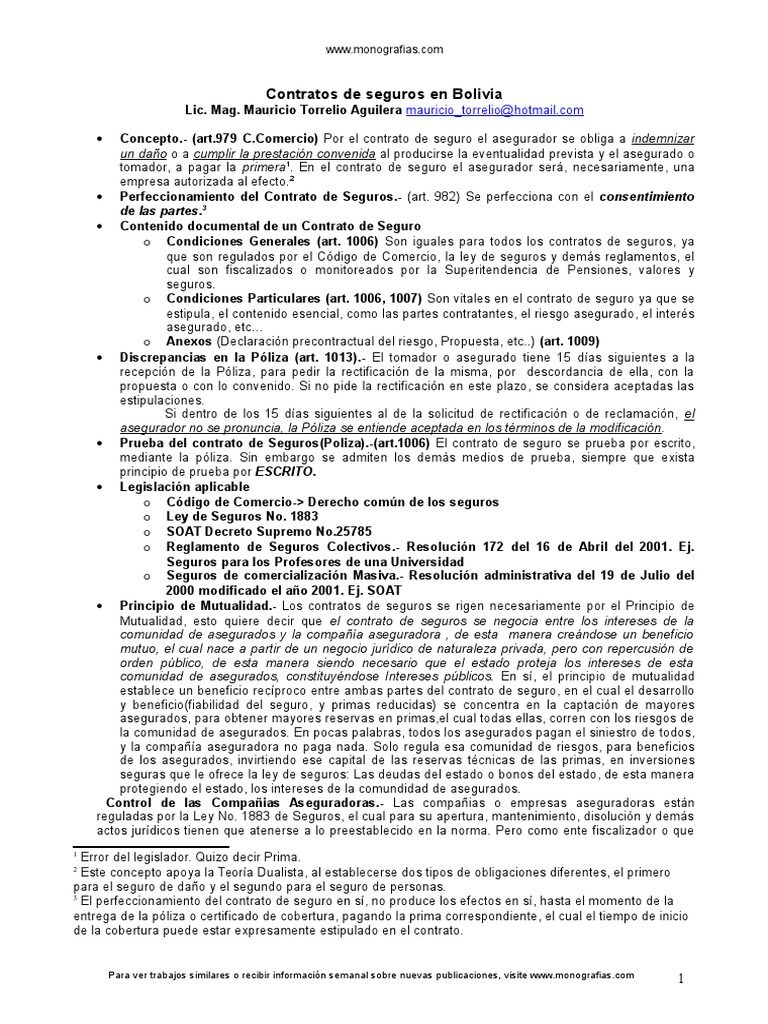 Contratos de Seguros en Bolivia | PDF | Póliza de seguros | Seguro