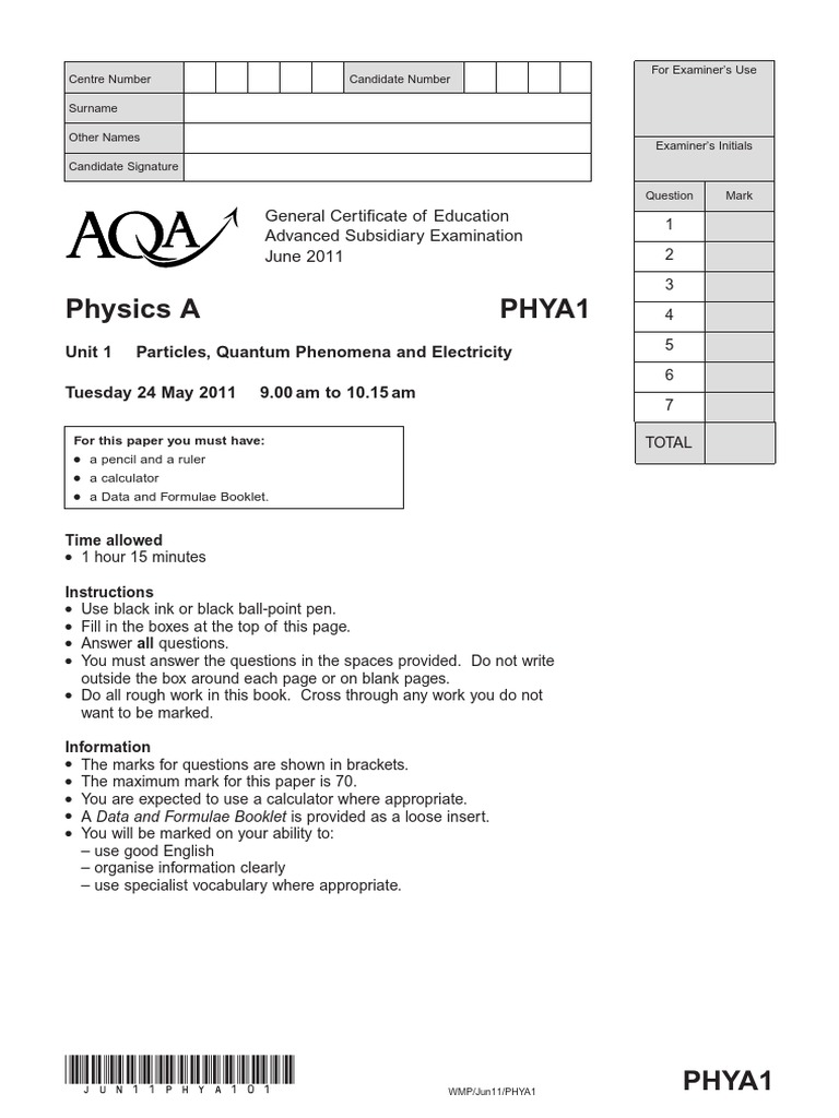 Aqa Phya1 W QP Jun11 | PDF | Radioactive Decay | Particle Physics