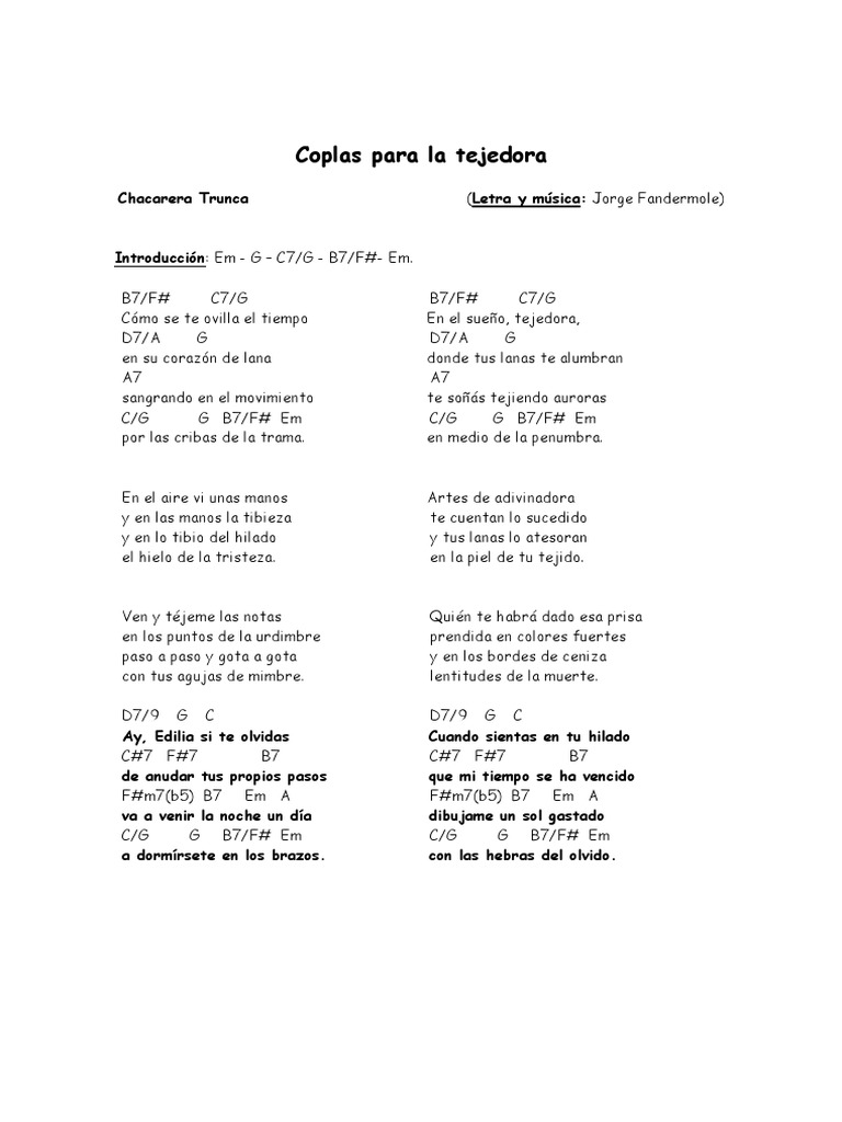 Coplas Para La Tejedora Letra Acordes