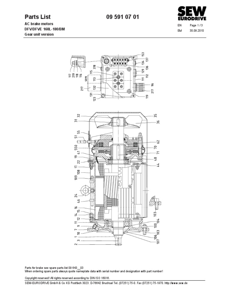 SEW Brake Motor Part List Screw Electrical Connector