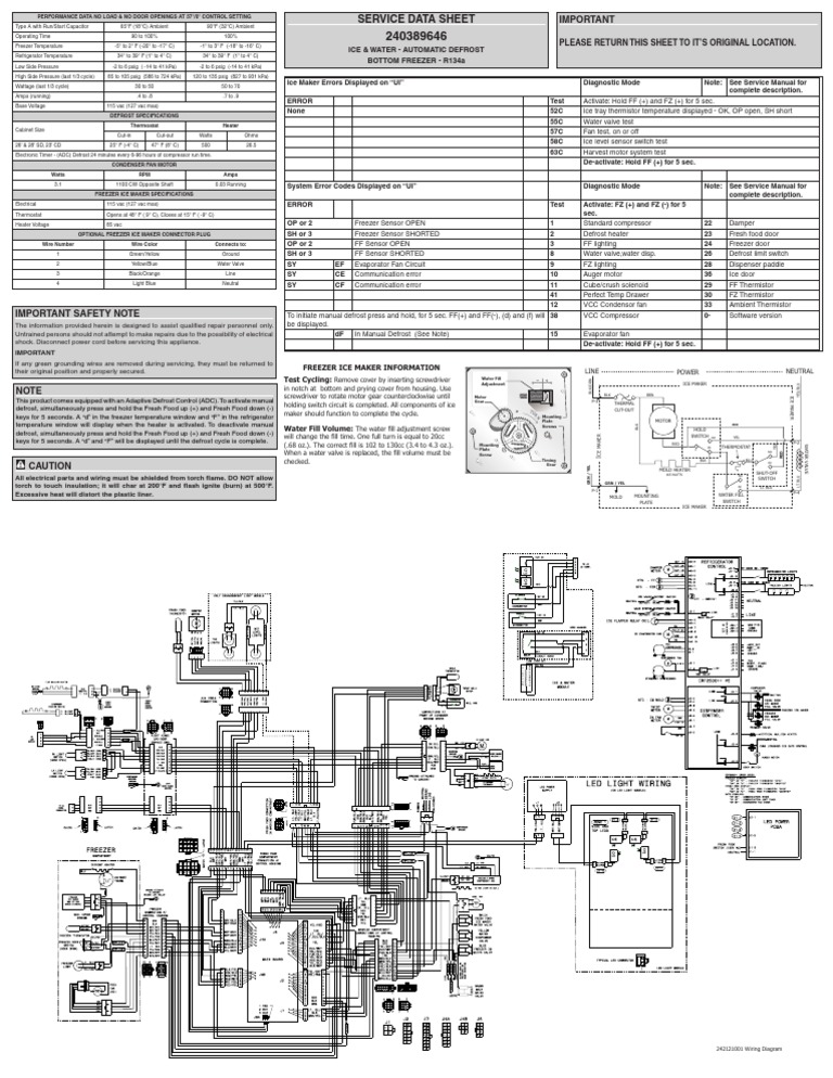 Service Data Sheet 240389646 PDF Refrigerator Electrical Components