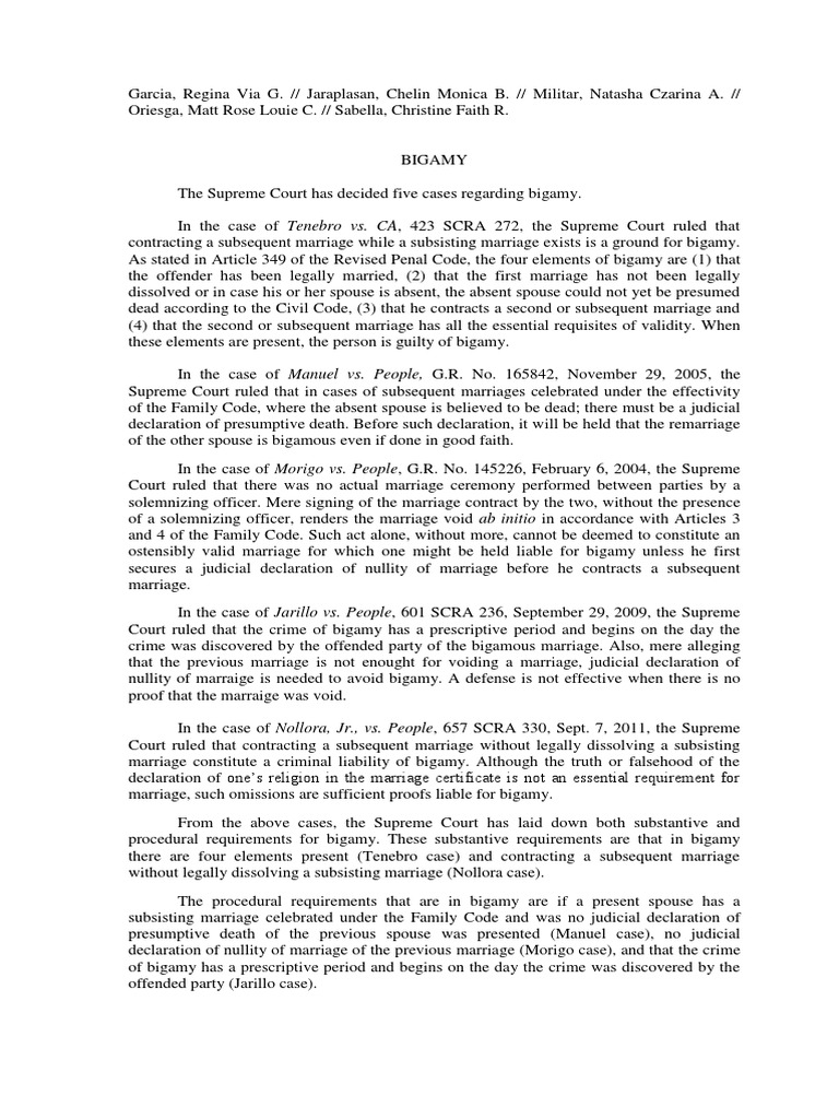 Case Synthesis BIGAMY Annulment Marriage