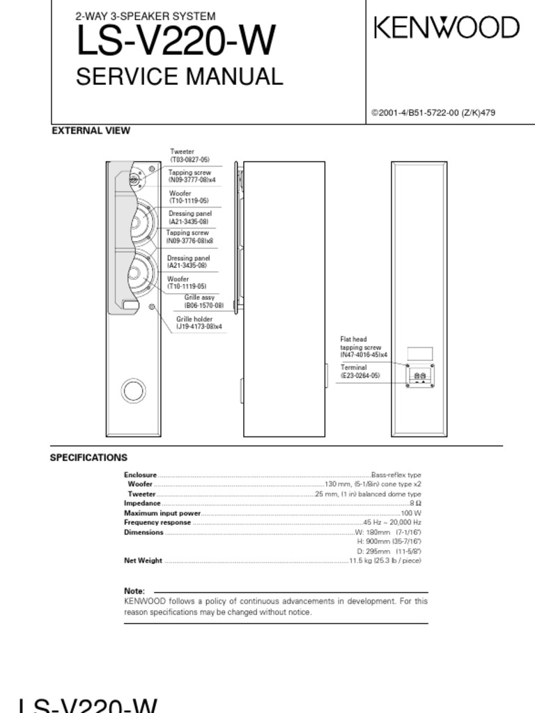 未使用保管品 KENWOOD LS-X50-M ペア スピーカー 元箱 説明書 Kenwood LS-V220-W Speaker Manual | PDF