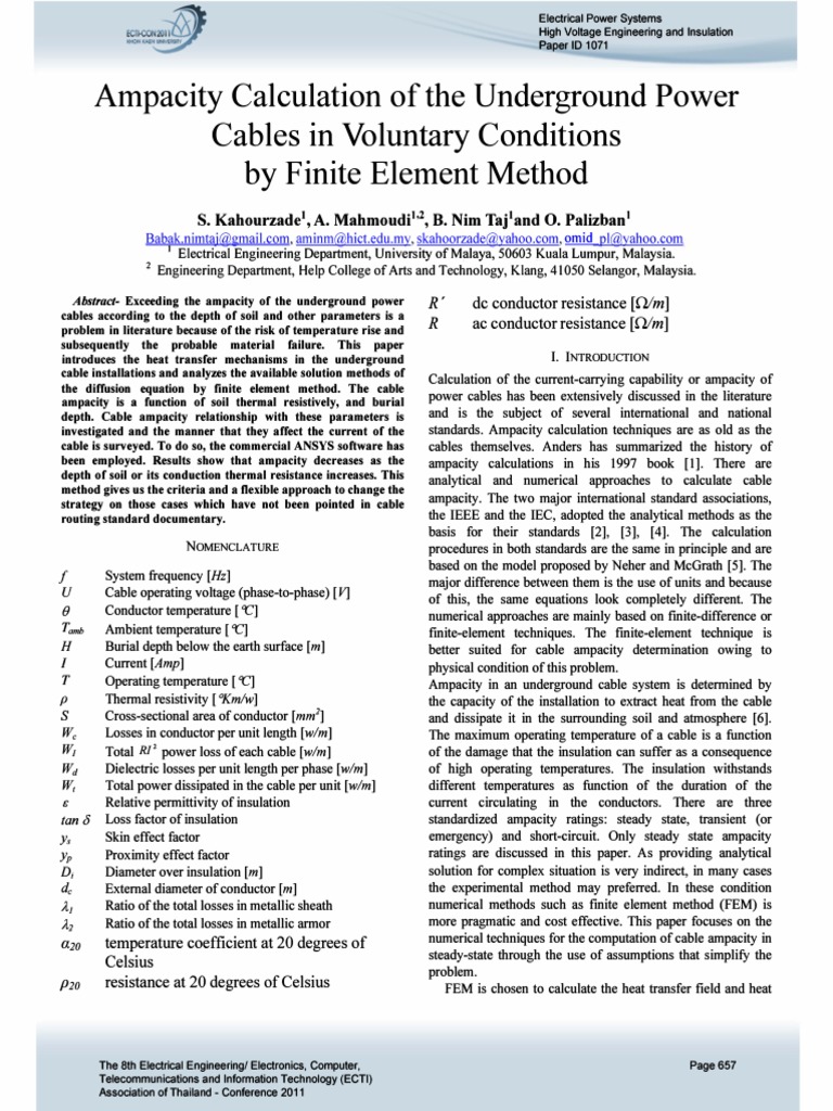 Ampacity Calculation by Finite Element Method | PDF | Electrical ...