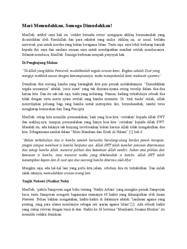 Artikel Memudahkan Urusan Orang Lain Pdf