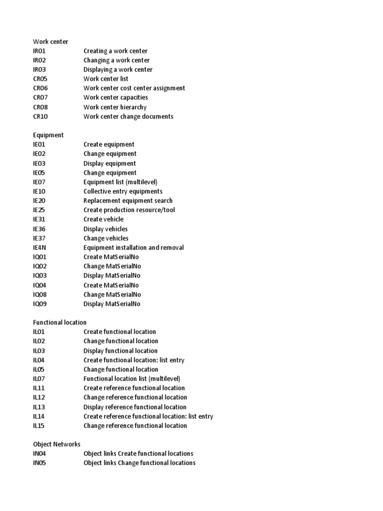 List of Transaction Codes EAM PDF Computing Computing And