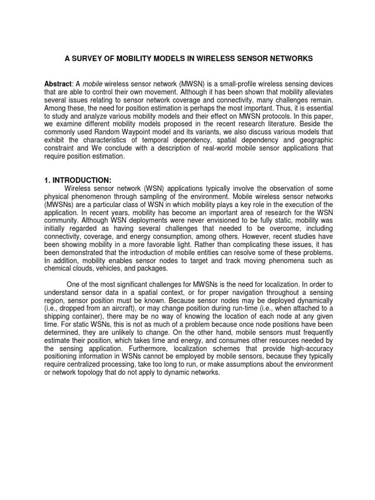 Wireless Sensor Mobility Models | PDF | Wireless Sensor Network ...