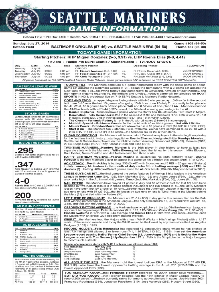 07.27.14 Game Notes | PDF | Home Run | Detroit Tigers