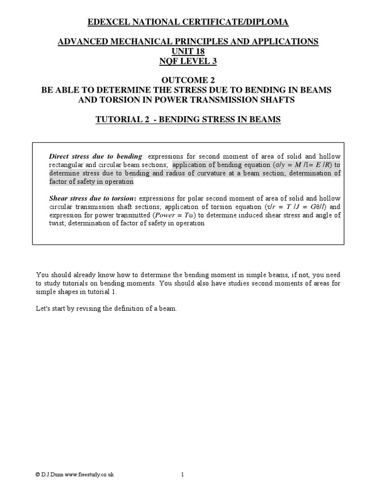 Bending Stress In Beams Pdf Bending Beam Structure