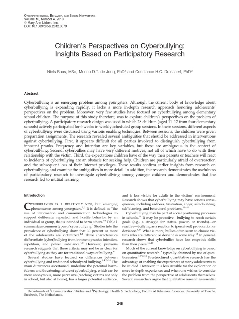 2012 Children's Perspectives On Cyberbullying | PDF | Cyberbullying ...