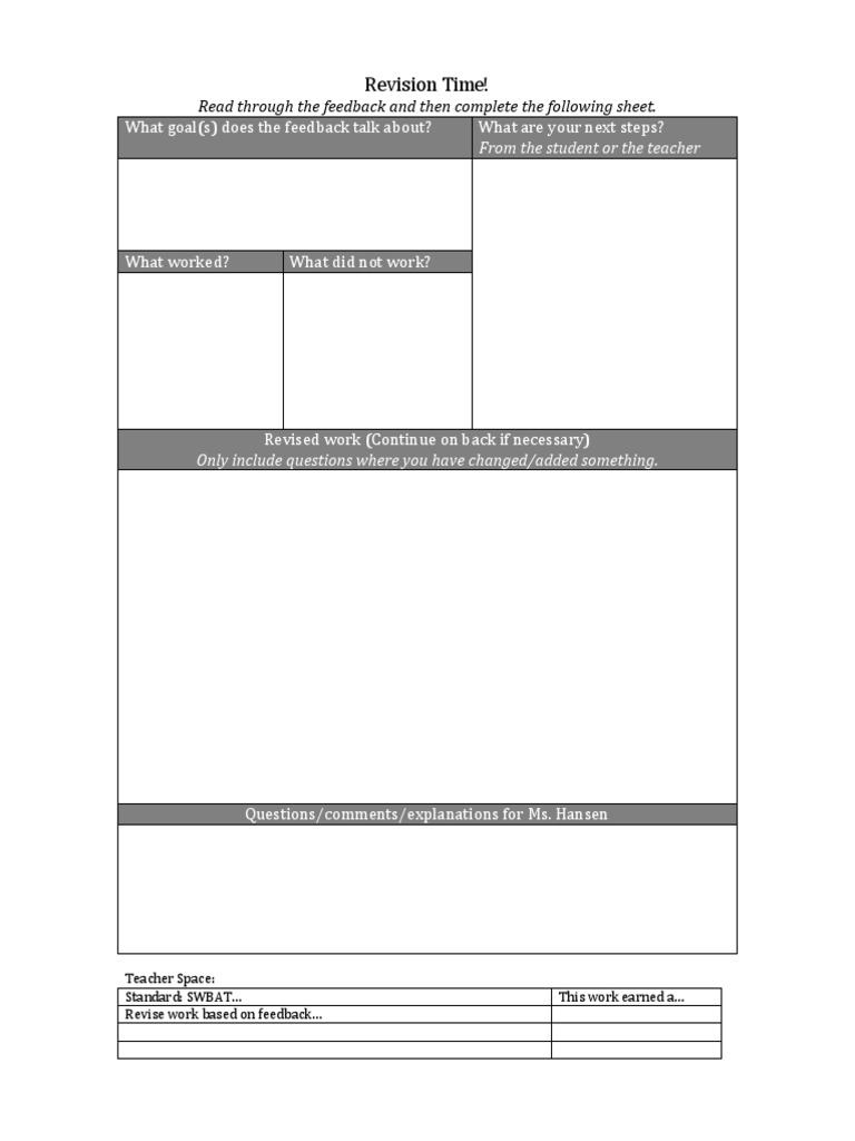 Feedback Revision Worksheet Guide | PDF | Language Arts & Discipline ...