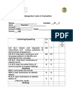 Kindergarten Cycle 2 Evaluation Sheet
