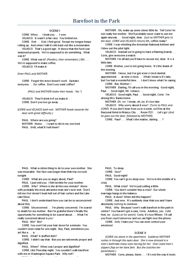 Barefoot in the Park: Act 2 Scene 2 | PDF | Leisure