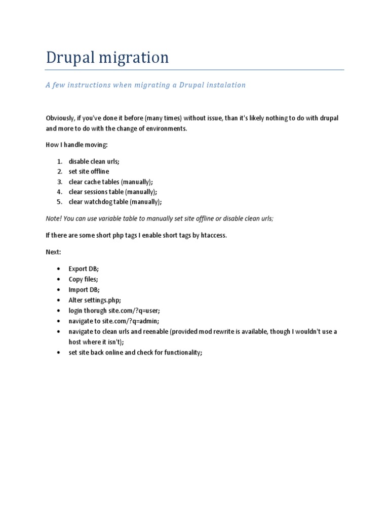 Drupal Migration Steps Guide | PDF | Drupal | Online And Offline