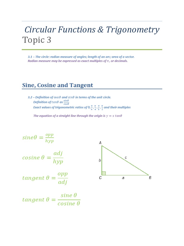 Topic 3: Circular Functions & Trigonometry | PDF