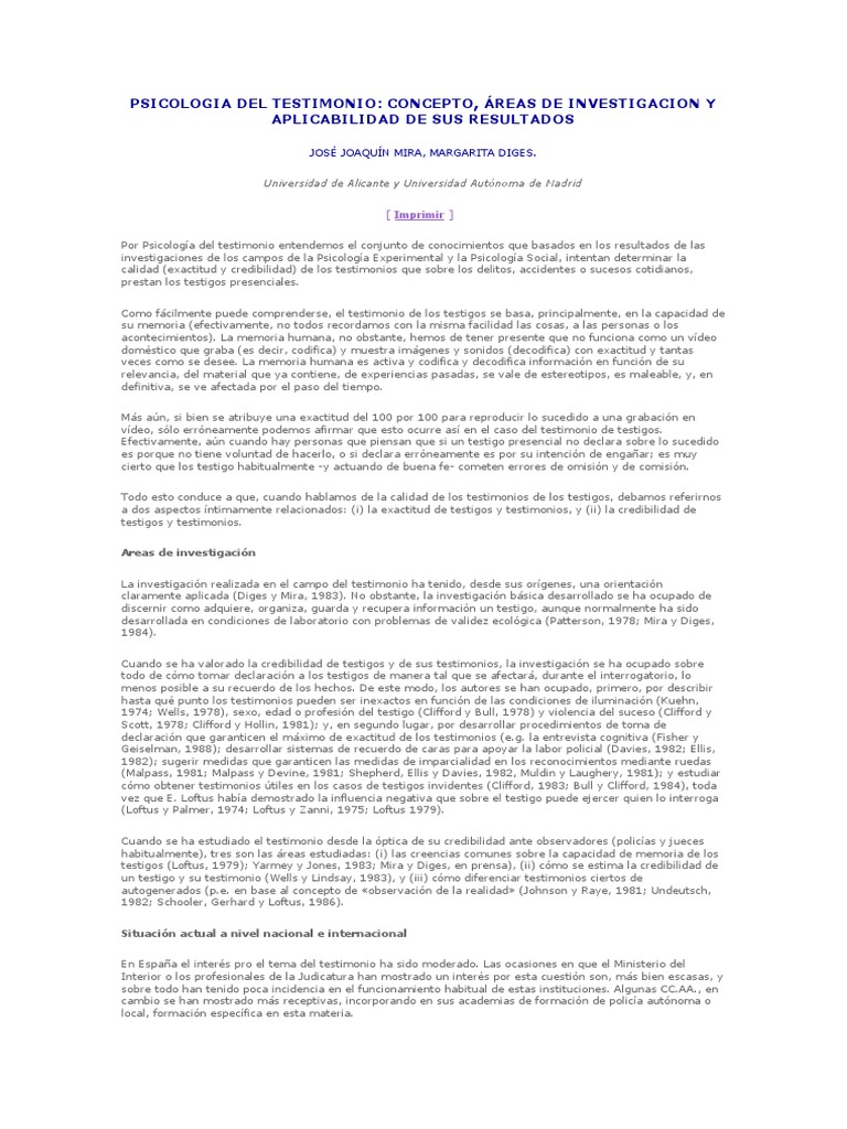 Psicologia Del Testimonio