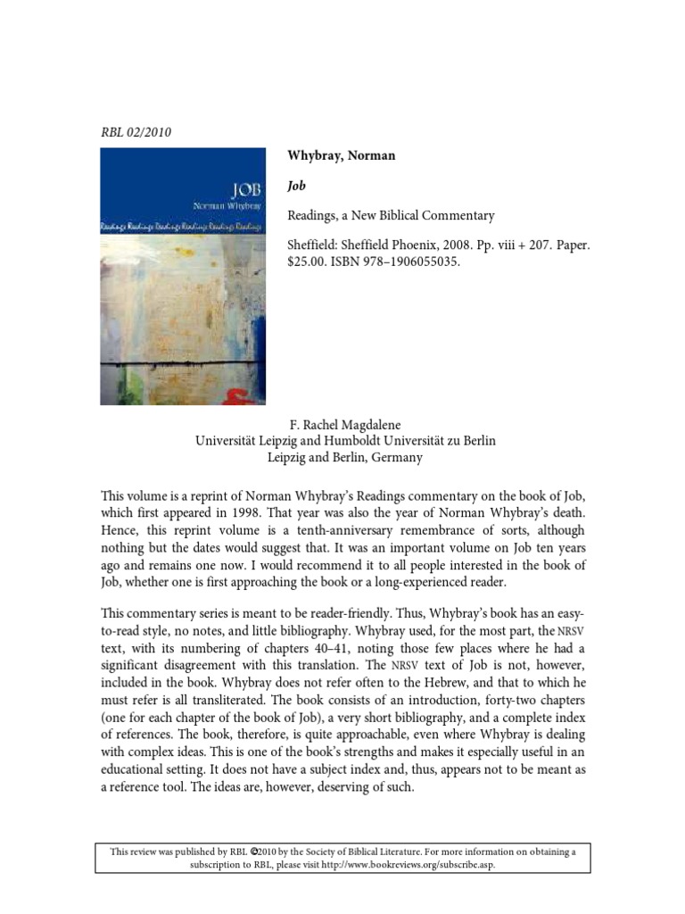 Review of Whybray's Commentary on Job | PDF | Book Of Job | Satan