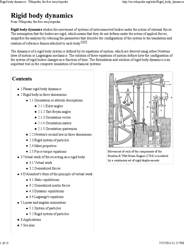 Rigid Body Dynamics - Wikipedia, The Free Encyclopedia | PDF | Force ...