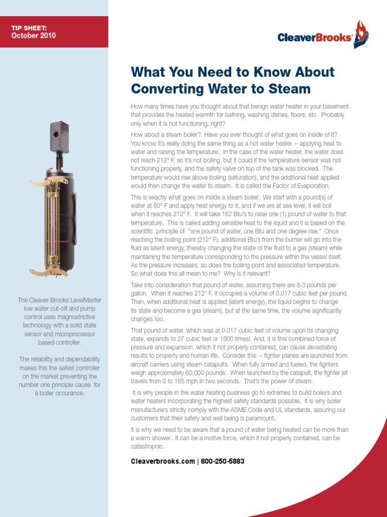What You Need to Know About Converting Water to Steam October 2010