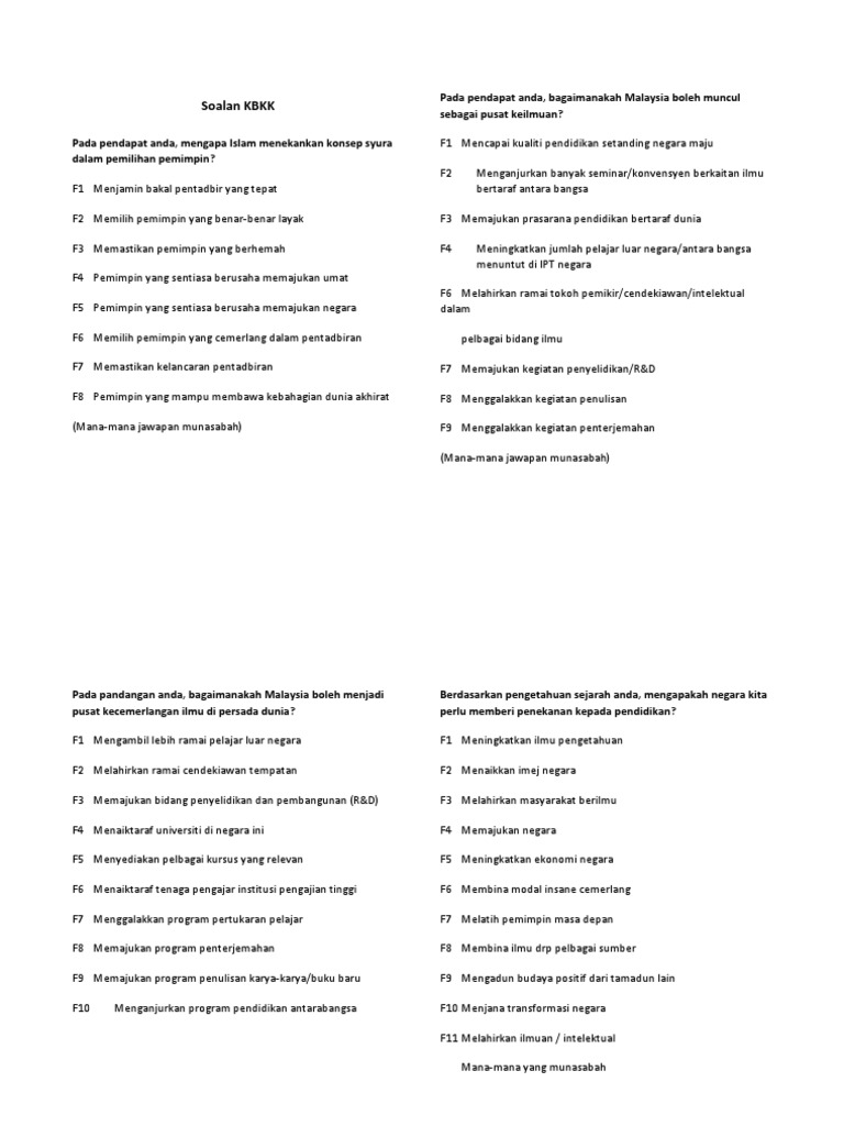 Contoh Jawapan Soalan Kbat Sejarah Tingkatan 4 - Kecemasan 1