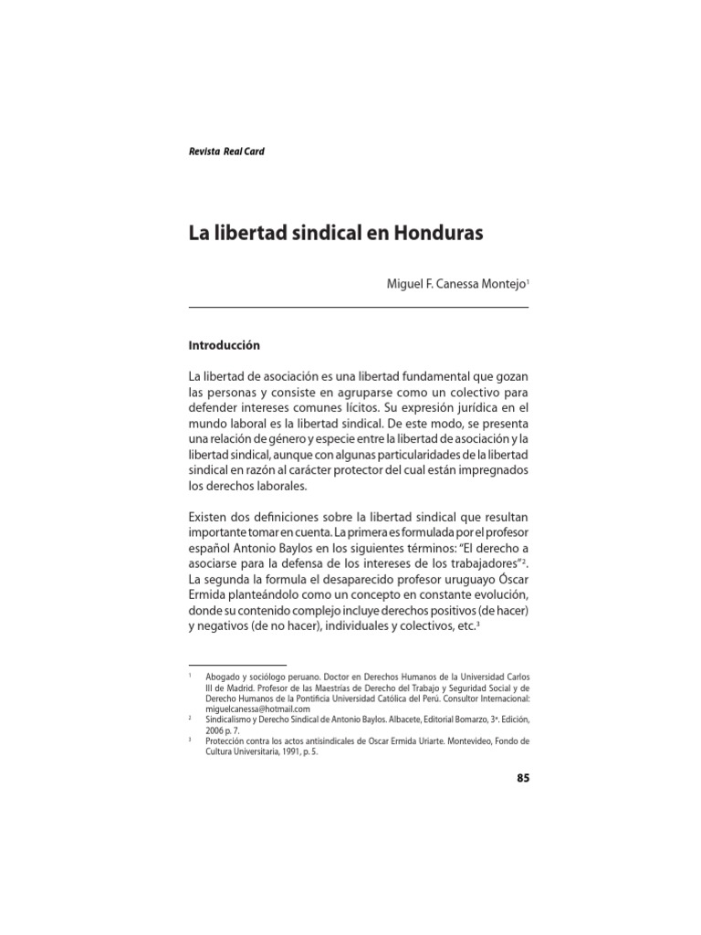 Libertad Sindical en Honduras | PDF | Derecho laboral | Sindicato