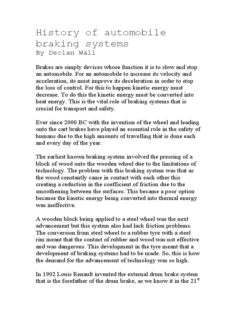 Historical Research Brakes PDF Brake Anti Lock Braking System