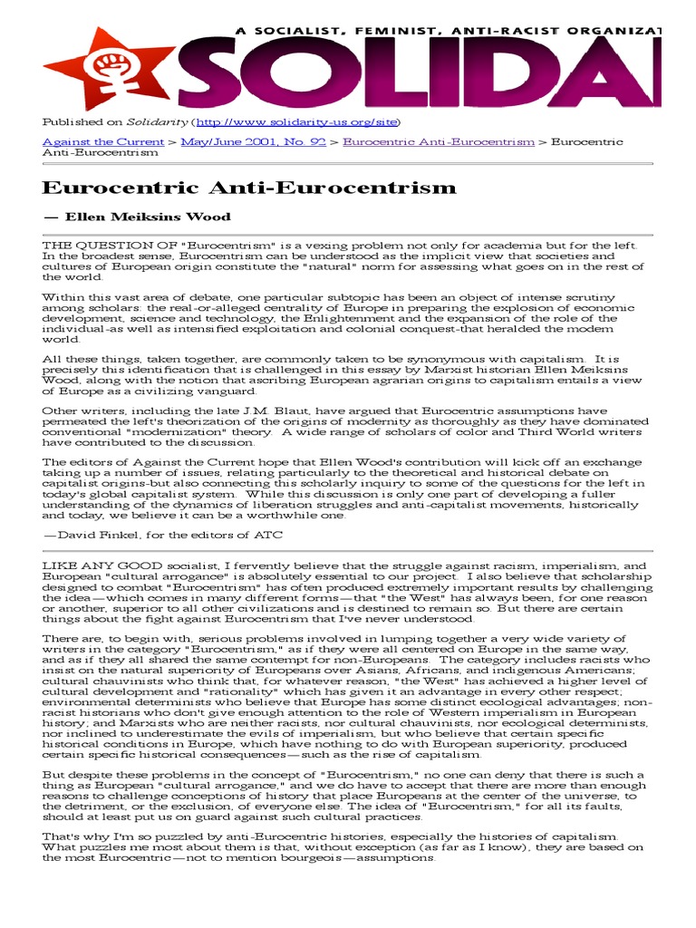 Wood - Eurocentric Anti-Eurocentrism | PDF | Capitalism | Colonialism