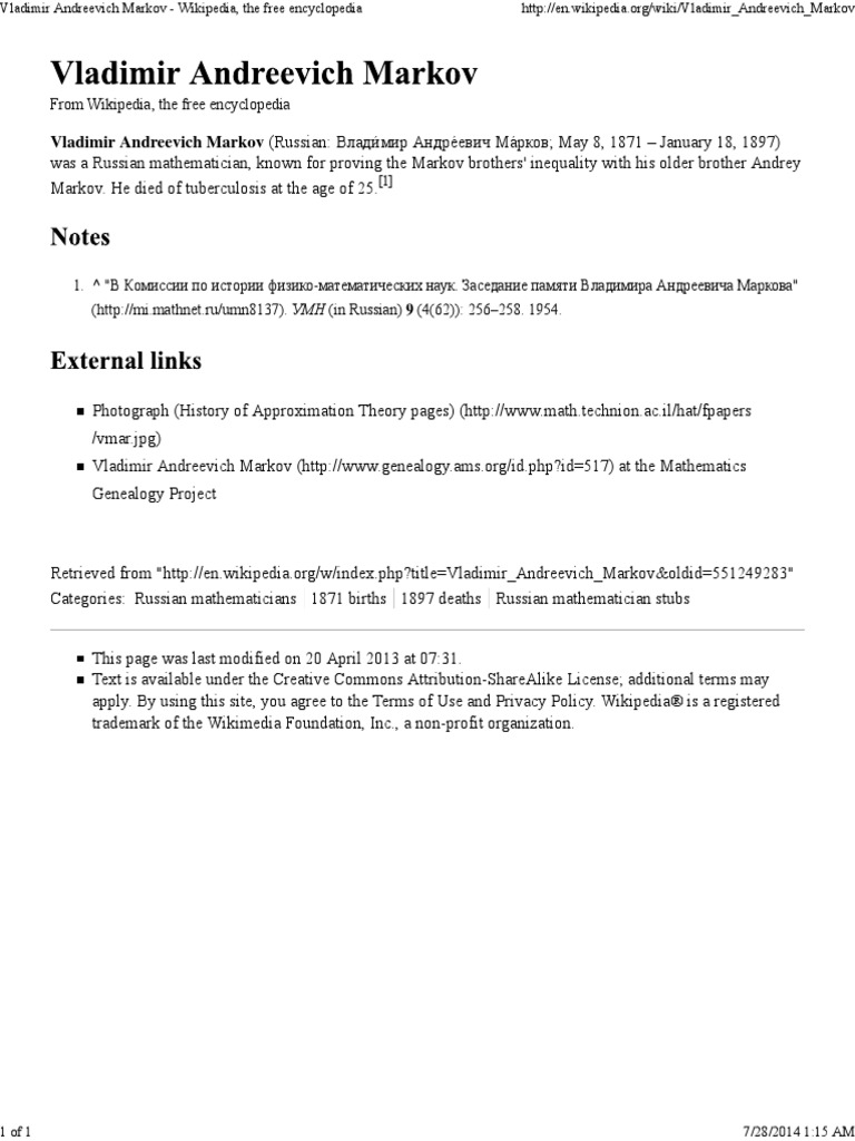 Russian Mathematician Markov | PDF