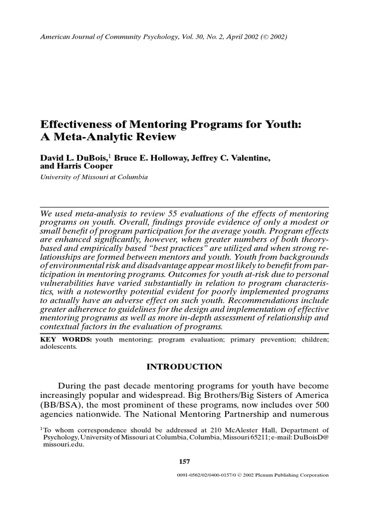 Youth Mentoring Program Insights | PDF | Effect Size | Mentorship